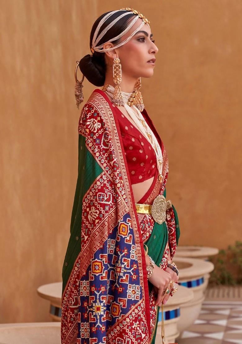 Green Woven Design Poly Blend Saree Set With Blouse