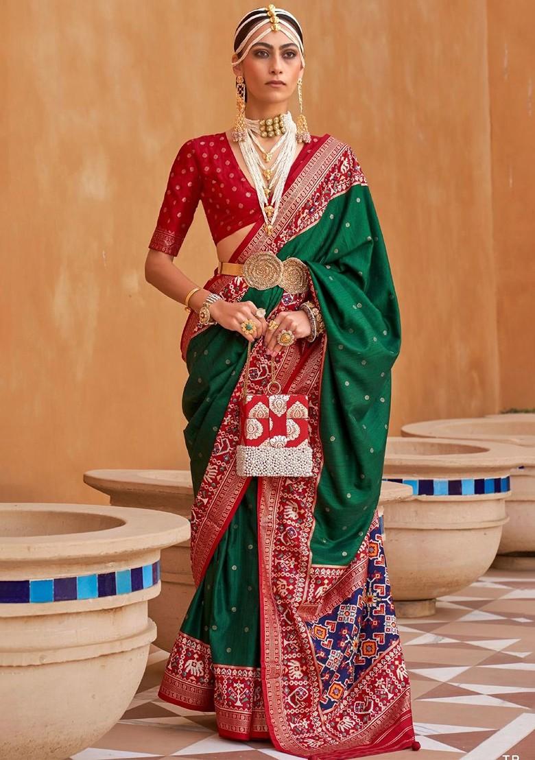 Green Woven Design Poly Blend Saree Set With Blouse
