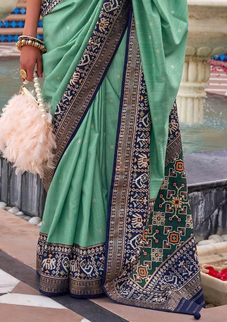 Green Embroidered Poly Blend Saree Set With Blouse
