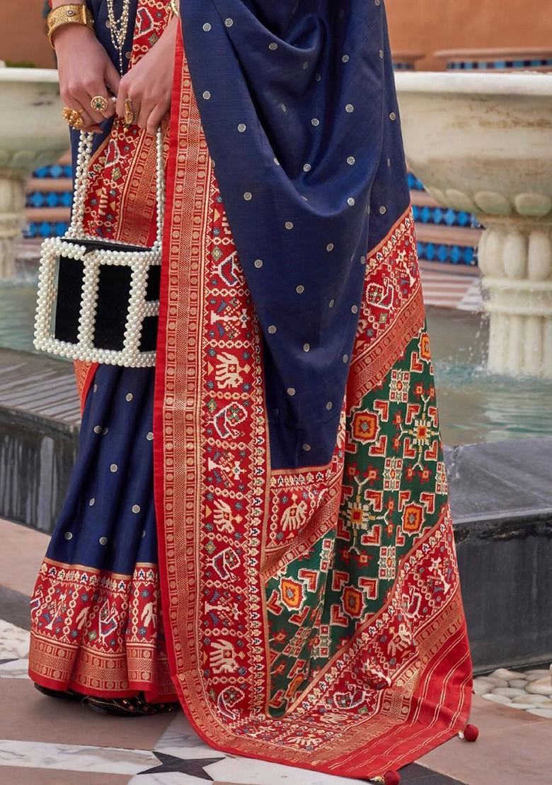 Blue Woven Design Poly Blend Saree Set With Blouse