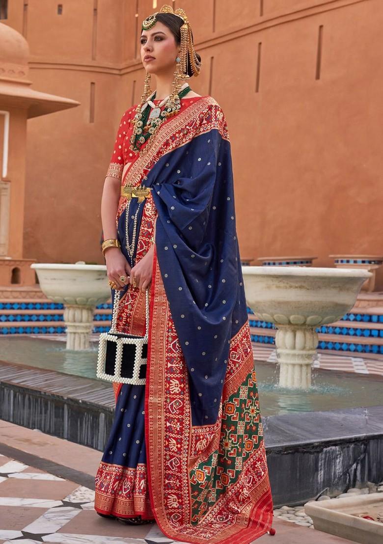 Blue Woven Design Poly Blend Saree Set With Blouse