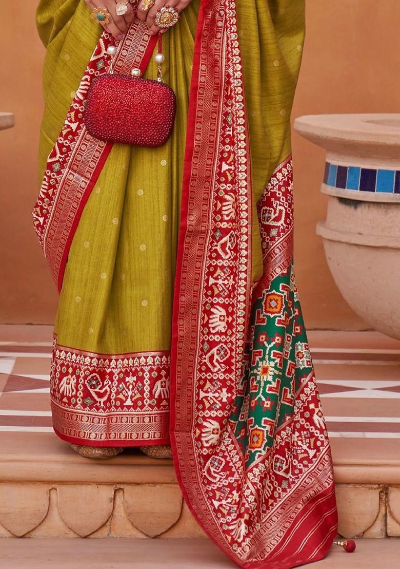 Mustard Yellow Woven Design Poly Blend Saree Set With Blouse