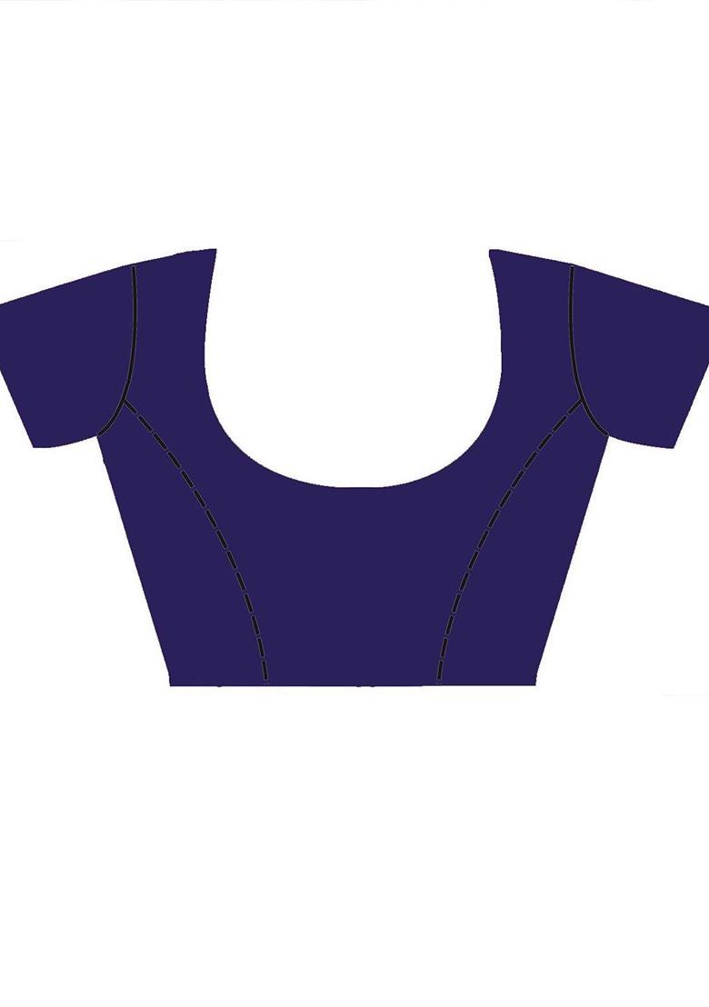 Blue Printed Poly Blend Saree Set With Blouse