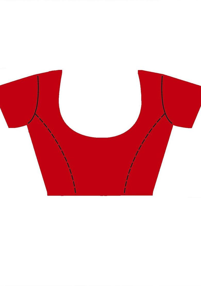 Red Printed Poly Blend Saree Set With Blouse