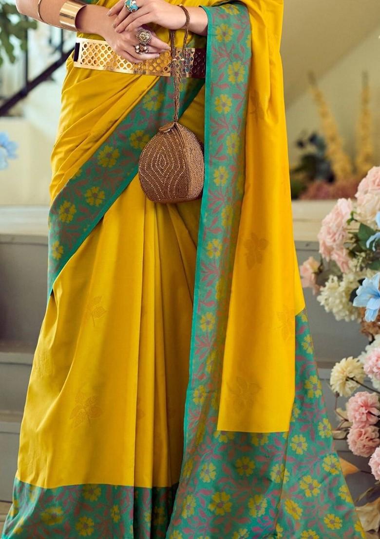 Yellow Printed Poly Blend Saree Set With Blouse