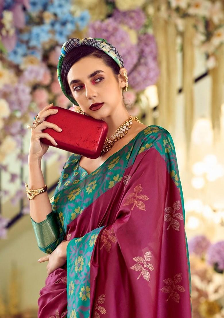 Maroon Embroidered Poly Blend Saree Set With Blouse