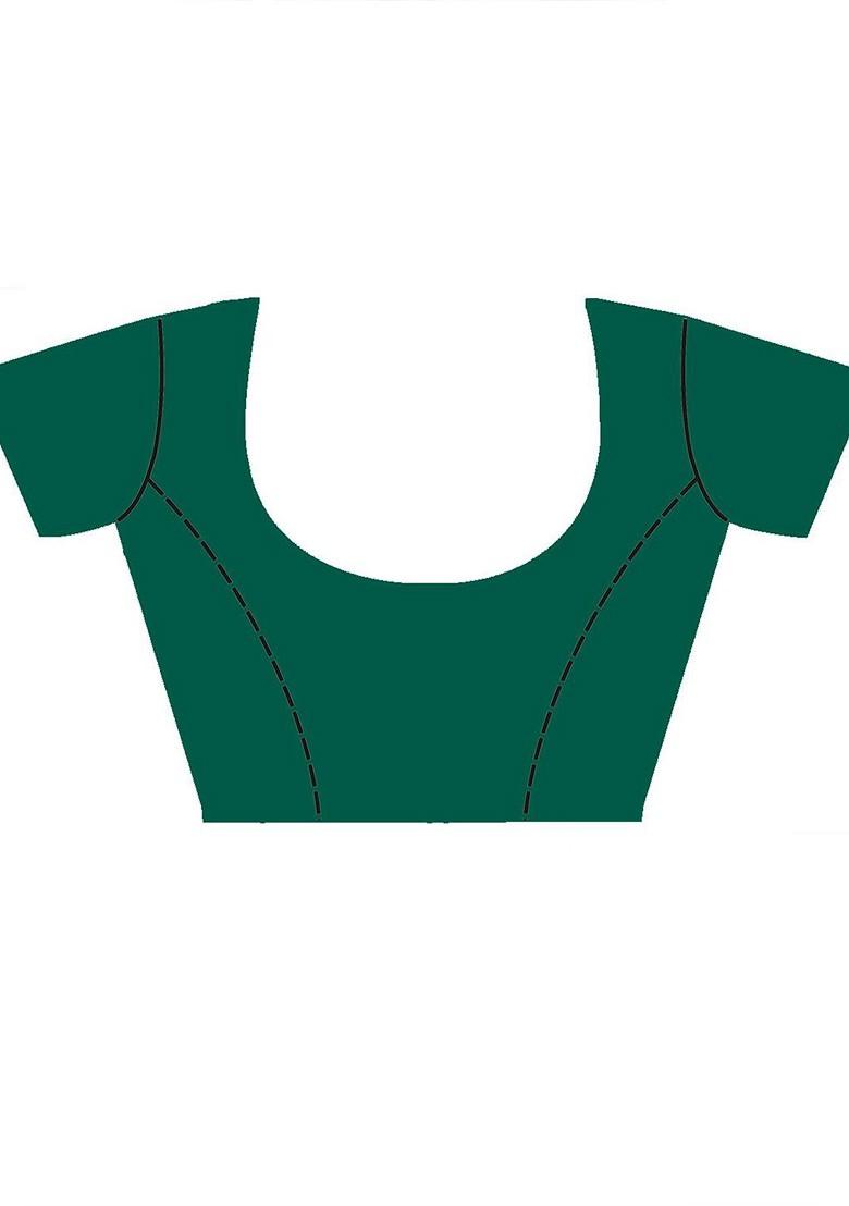 Turquoise Blue Printed Poly Blend Saree Set With Blouse