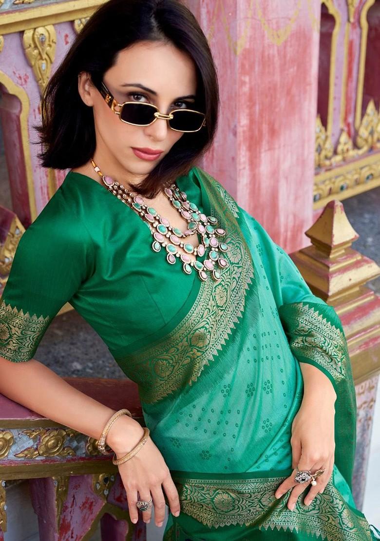 Blue Embroidered Poly Blend Saree Set With Blouse