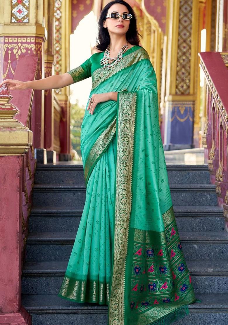 Blue Embroidered Poly Blend Saree Set With Blouse