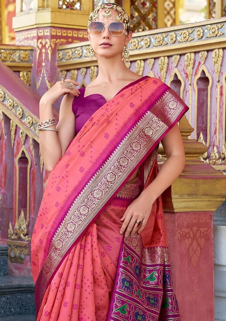 Pink Embroidered Poly Blend Saree Set With Blouse