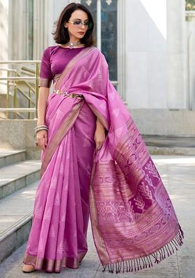 Purple Woven Design Poly Blend Saree Set With Blouse