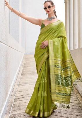 Green Embroidered Poly Blend Saree Set With Blouse