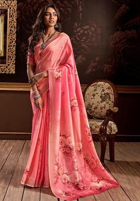 Orange Embroidered Poly Blend Saree Set With Blouse