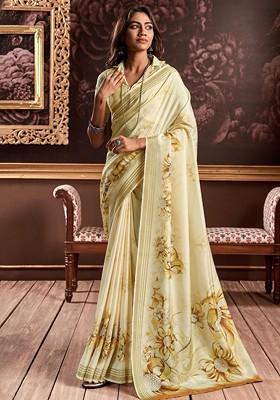 Yellow Embroidered Poly Blend Saree Set With Blouse