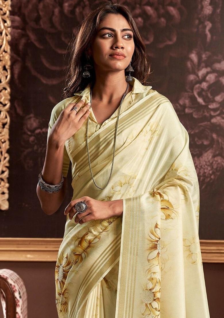 Yellow Embroidered Poly Blend Saree Set With Blouse