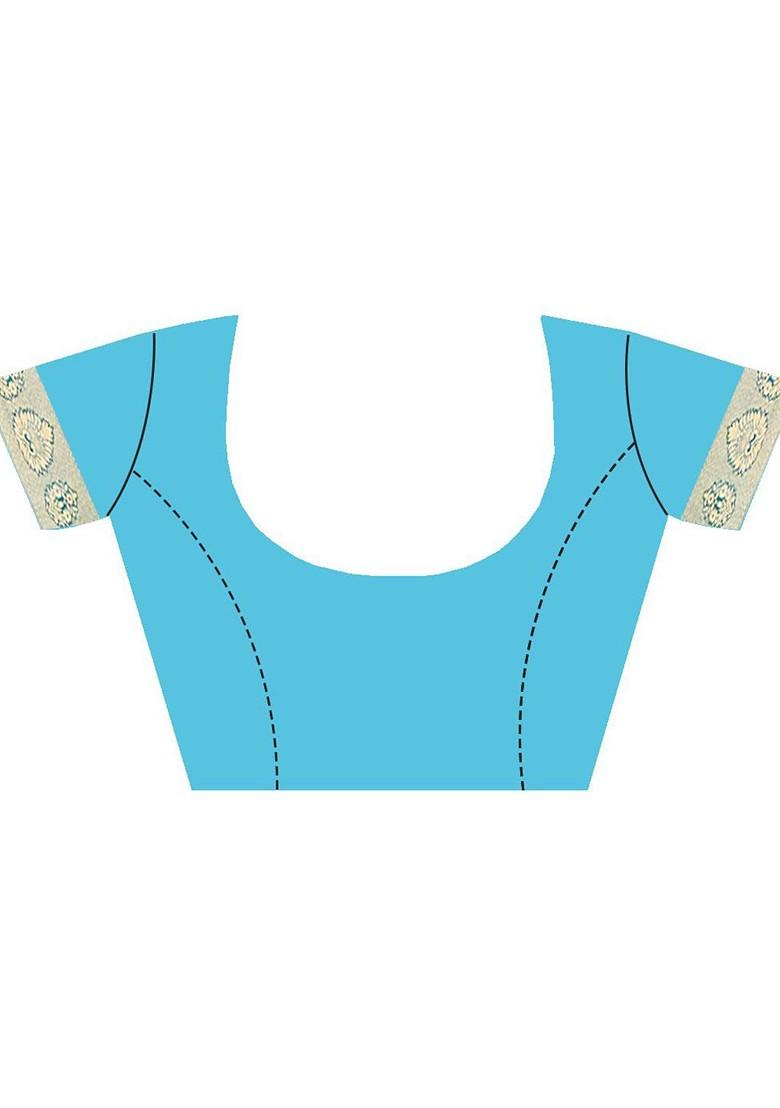 Blue Embroidered Poly Blend Saree Set With Blouse