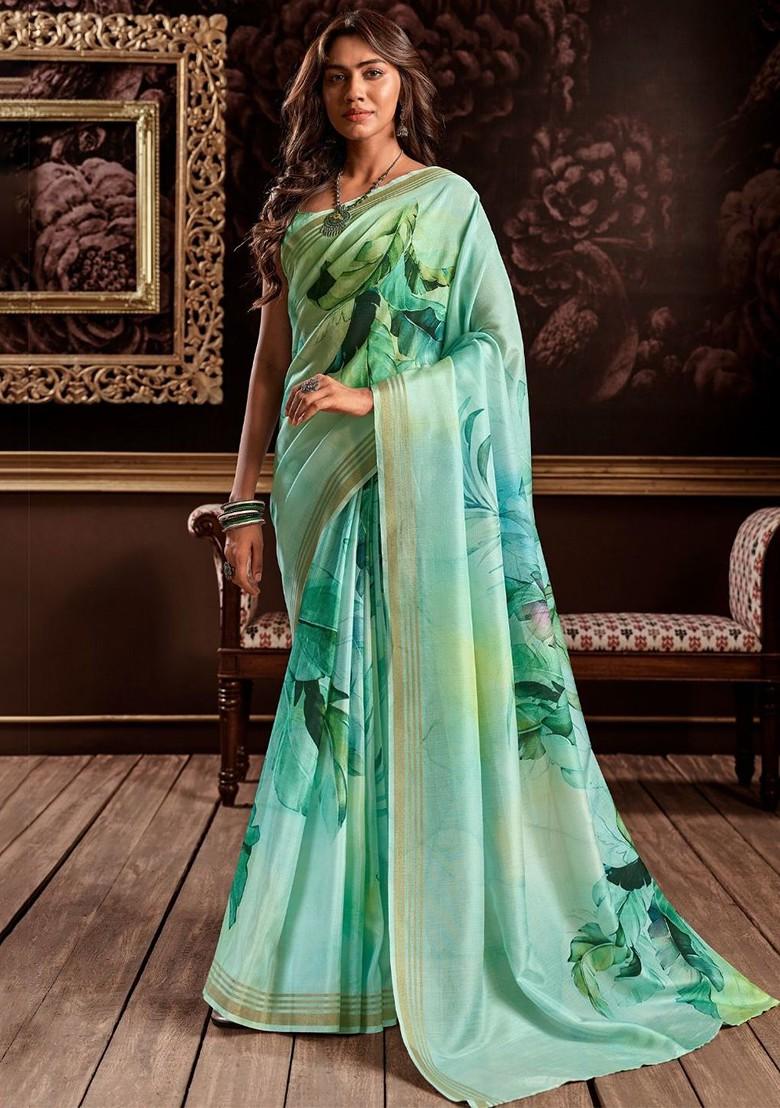 Green Embroidered Poly Blend Saree Set With Blouse