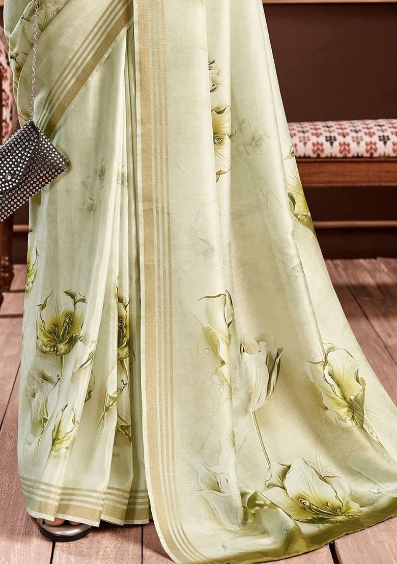 Green Embroidered Poly Blend Saree Set With Blouse