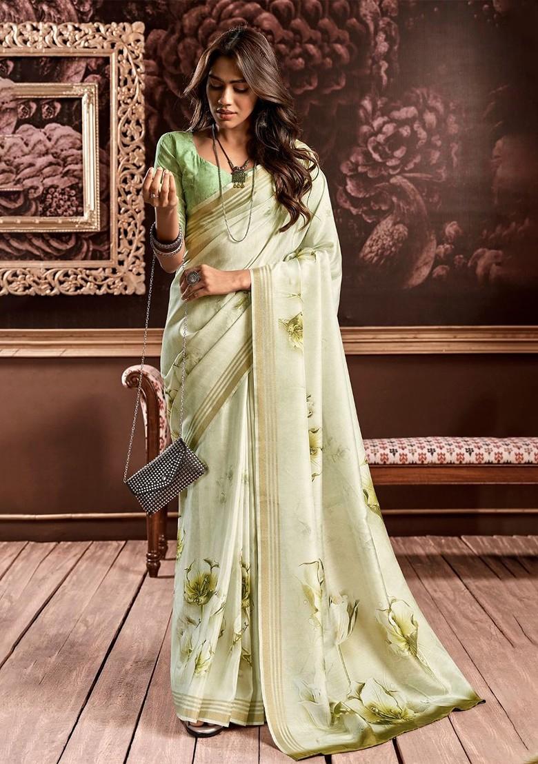 Green Embroidered Poly Blend Saree Set With Blouse