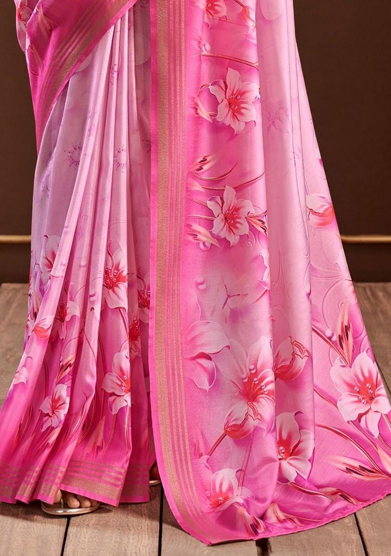 Pink Embroidered Poly Blend Saree Set With Blouse