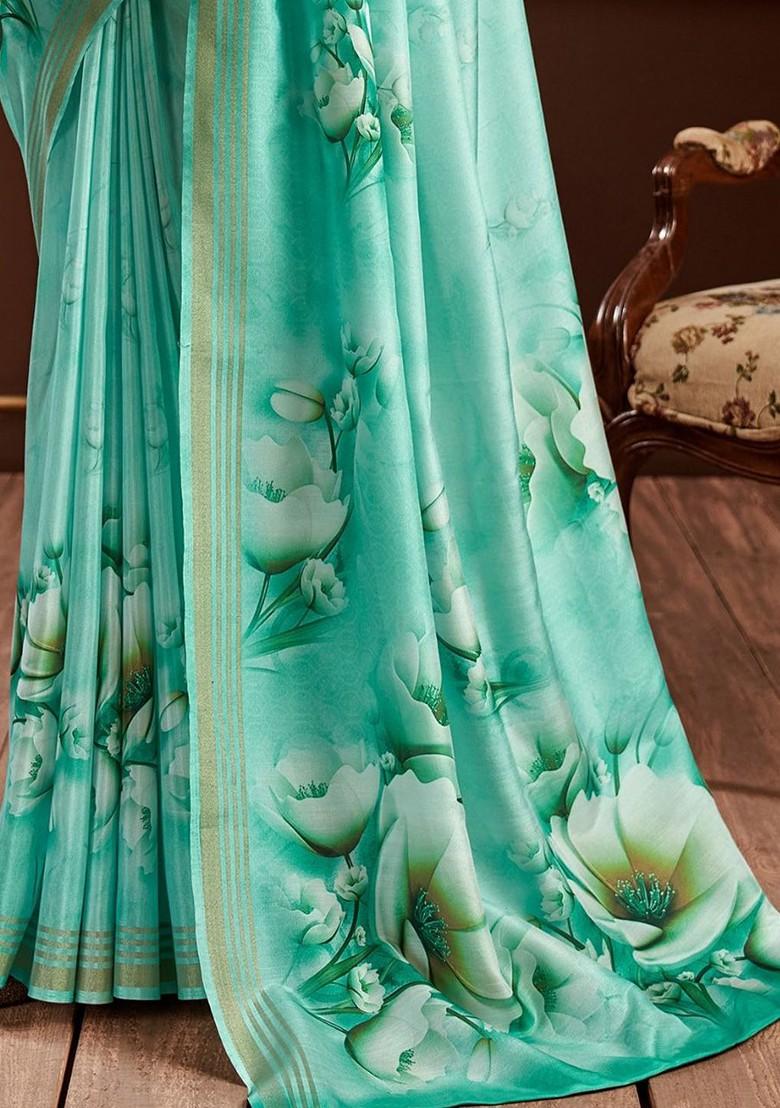 Blue Embroidered Poly Blend Saree Set With Blouse