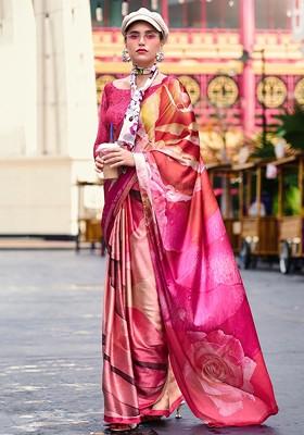Pink Embroidered Poly Blend Saree Set With Blouse