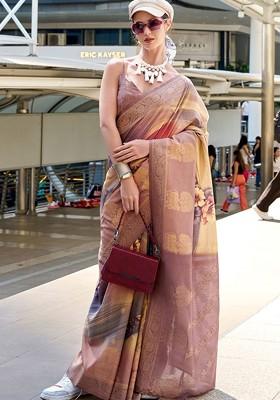 Mauve Embroidered Poly Blend Saree Set With Blouse