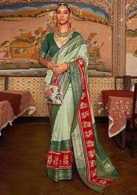 Green Embroidered Poly Blend Saree Set With Blouse