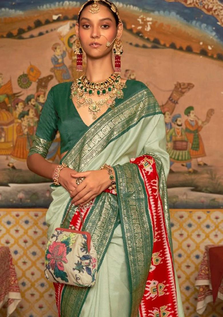 Green Embroidered Poly Blend Saree Set With Blouse