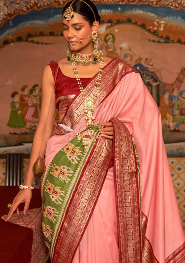 Peach Embroidered Poly Blend Saree Set With Blouse
