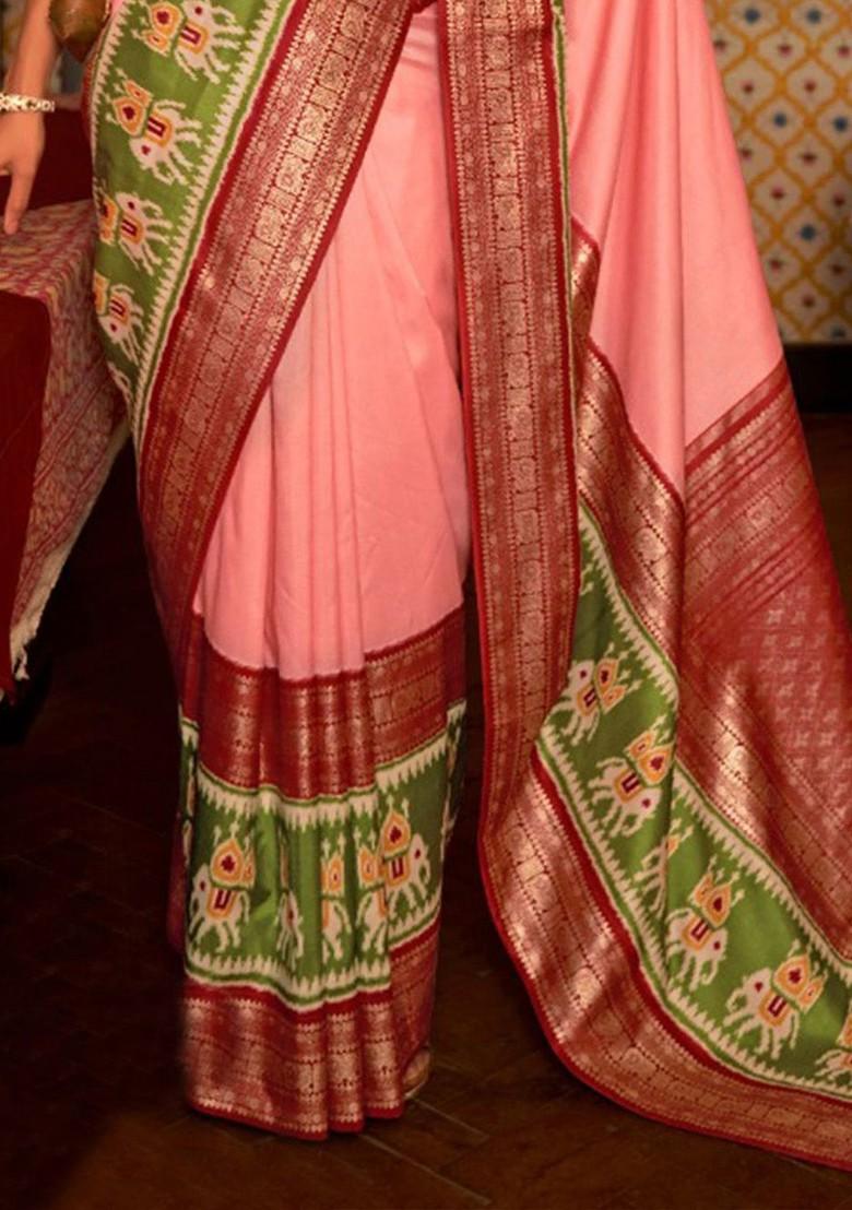 Peach Embroidered Poly Blend Saree Set With Blouse