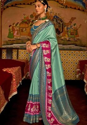 Green Embroidered Poly Blend Saree Set With Blouse