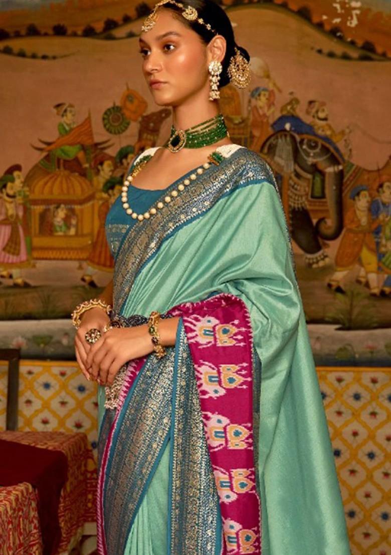 Green Embroidered Poly Blend Saree Set With Blouse