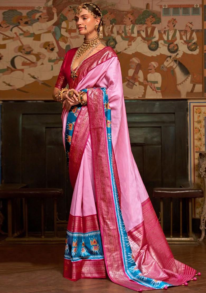 Pink Embroidered Poly Blend Saree Set With Blouse