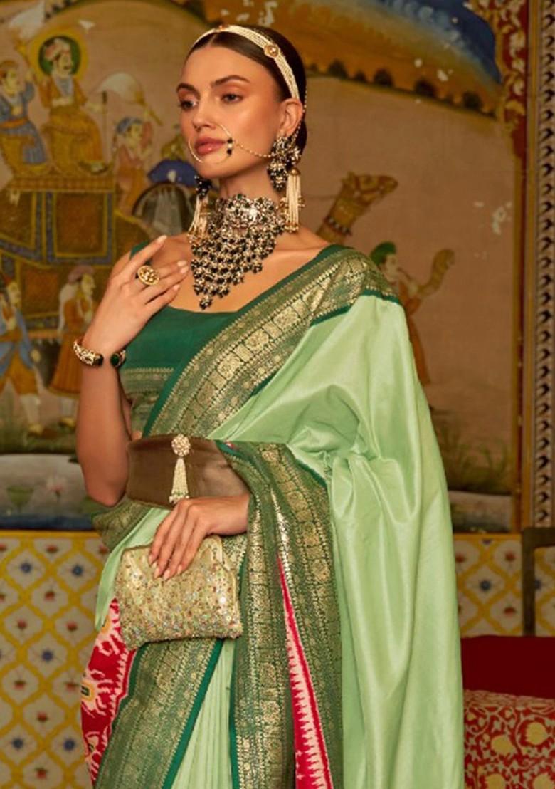 Green Embroidered Poly Blend Saree Set With Blouse