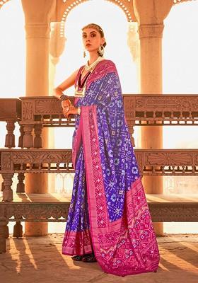 Blue Embroidered Poly Blend Saree Set With Blouse