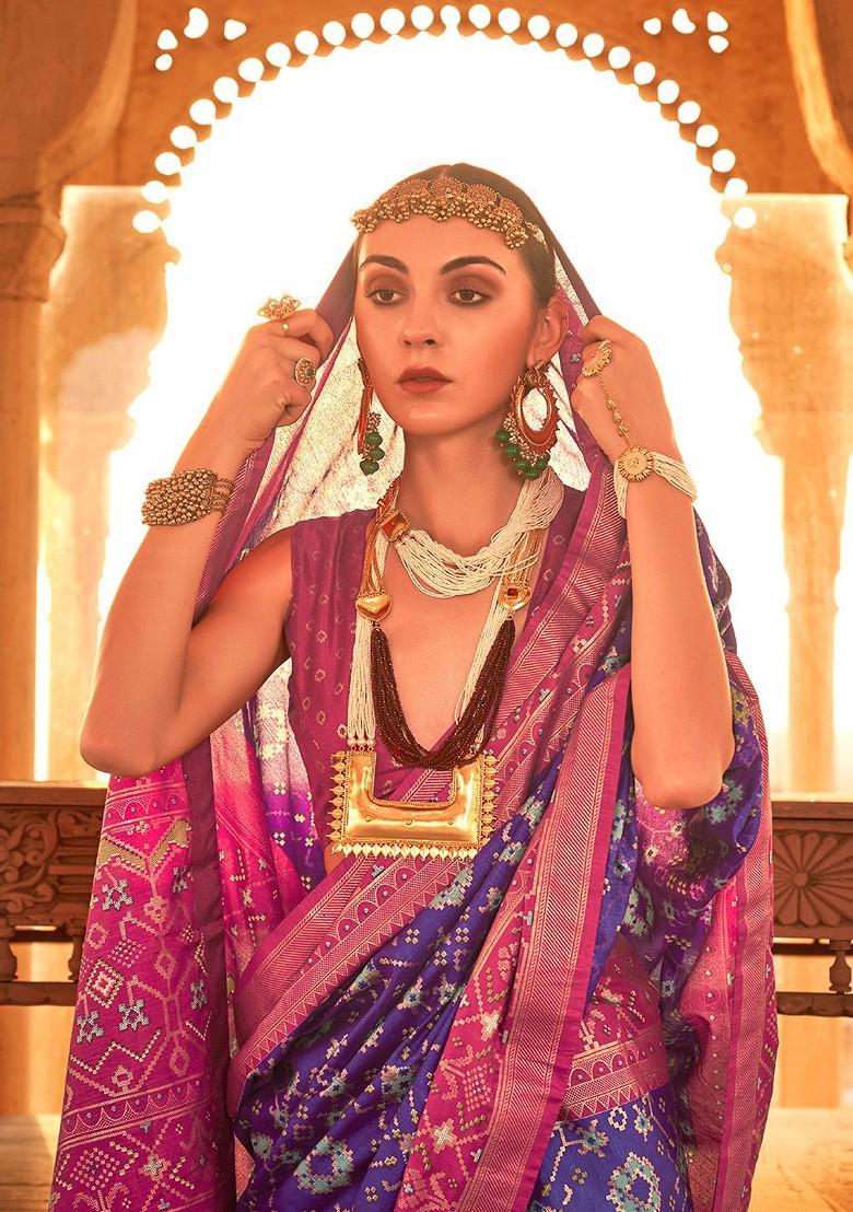 Blue Embroidered Poly Blend Saree Set With Blouse