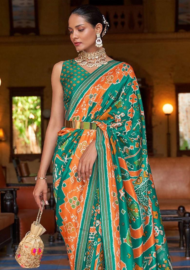 Green Embroidered Poly Blend Saree Set With Blouse