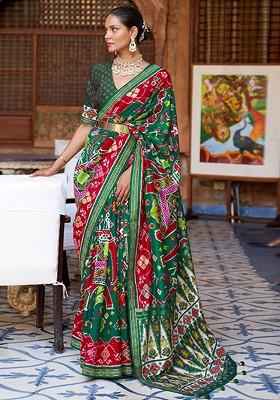 Red Embroidered Poly Blend Saree Set With Blouse