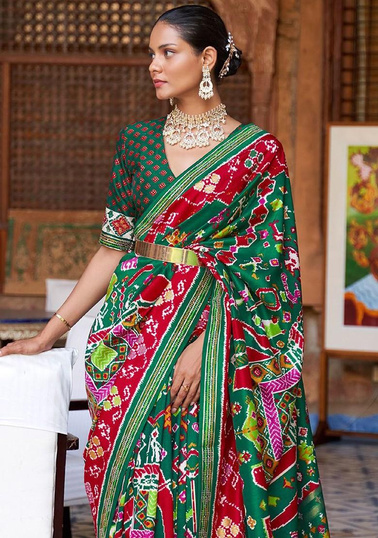 Red Embroidered Poly Blend Saree Set With Blouse