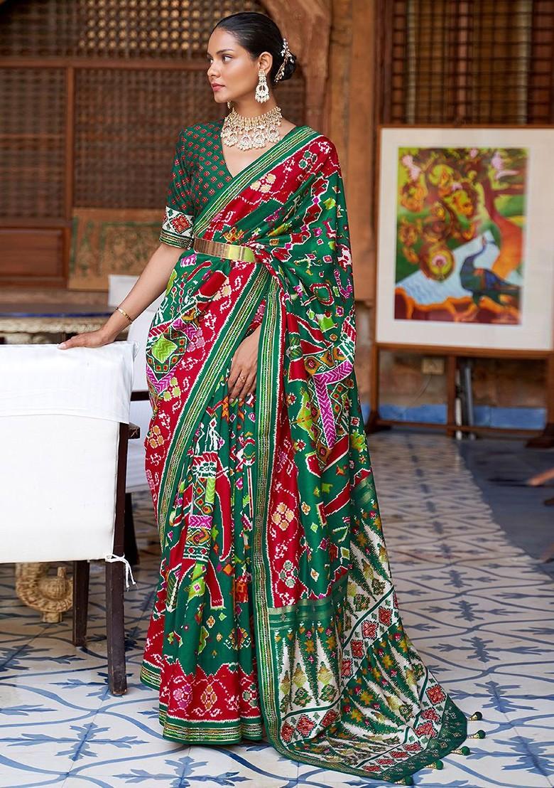 Red Embroidered Poly Blend Saree Set With Blouse