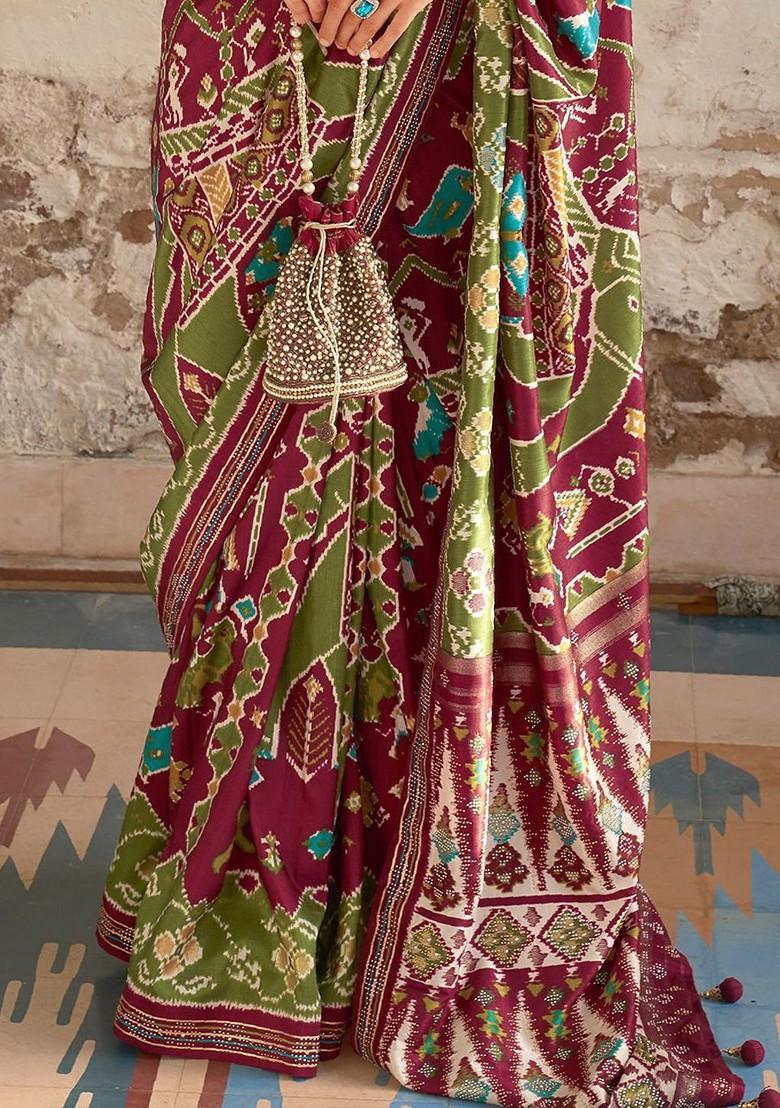 Maroon Embroidered Poly Blend Saree Set With Blouse
