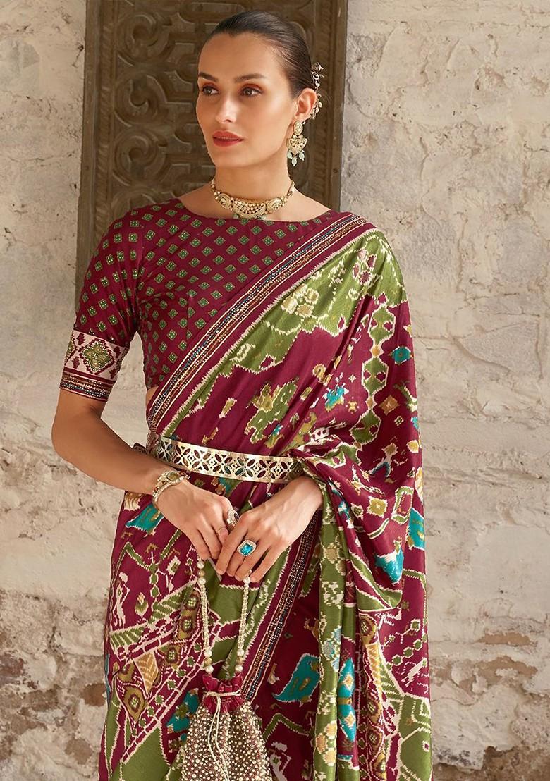 Maroon Embroidered Poly Blend Saree Set With Blouse