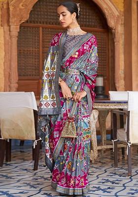 Magenta Embroidered Poly Blend Saree Set With Blouse