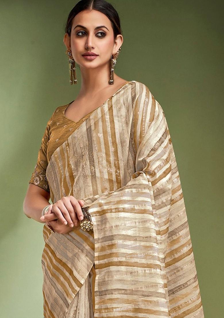 Mustard Yellow Embroidered Poly Blend Saree Set With Blouse