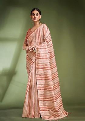 Orange Embroidered Poly Blend Saree Set With Blouse