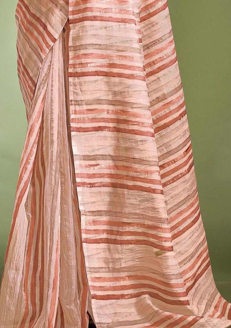 Orange Embroidered Poly Blend Saree Set With Blouse