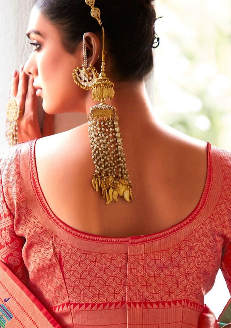 Red Woven Design Poly Blend Saree Set With Blouse