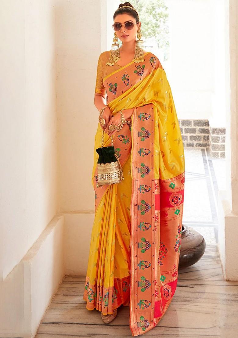 Yellow Embroidered Poly Blend Saree Set With Blouse