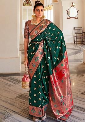Green Embroidered Poly Blend Saree Set With Blouse